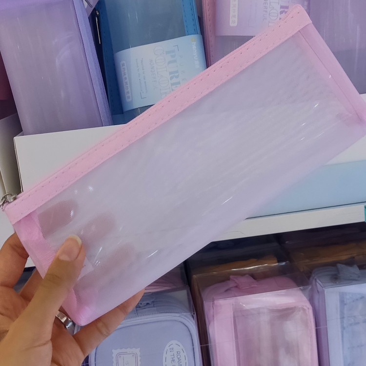 جامدادی توری زیپدار شفاف مدل Pure Color